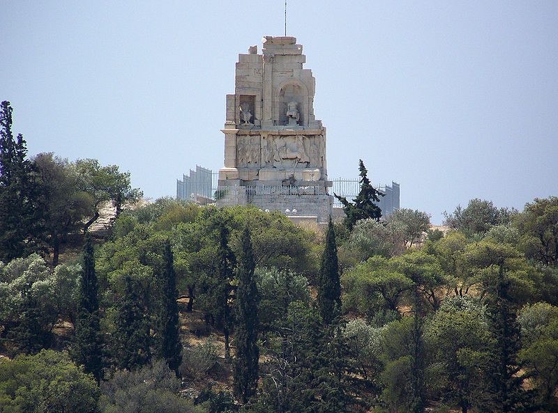 General view of the Philopappos Monument on top of Mouseion Hill, Athens, Greece