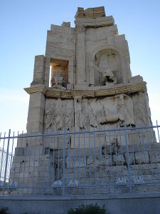 A close-up view of the Philopappos Monument, Athens, Greece