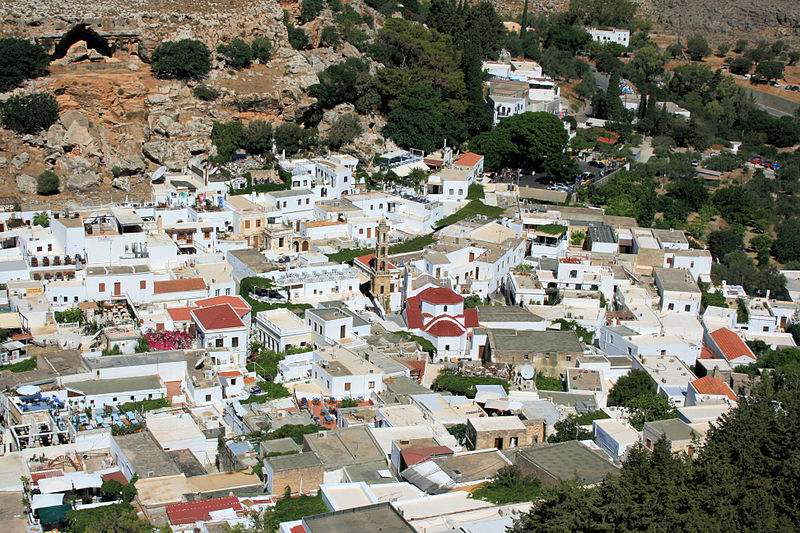 Panorama of Lindos old town, Rhodes island, Greece