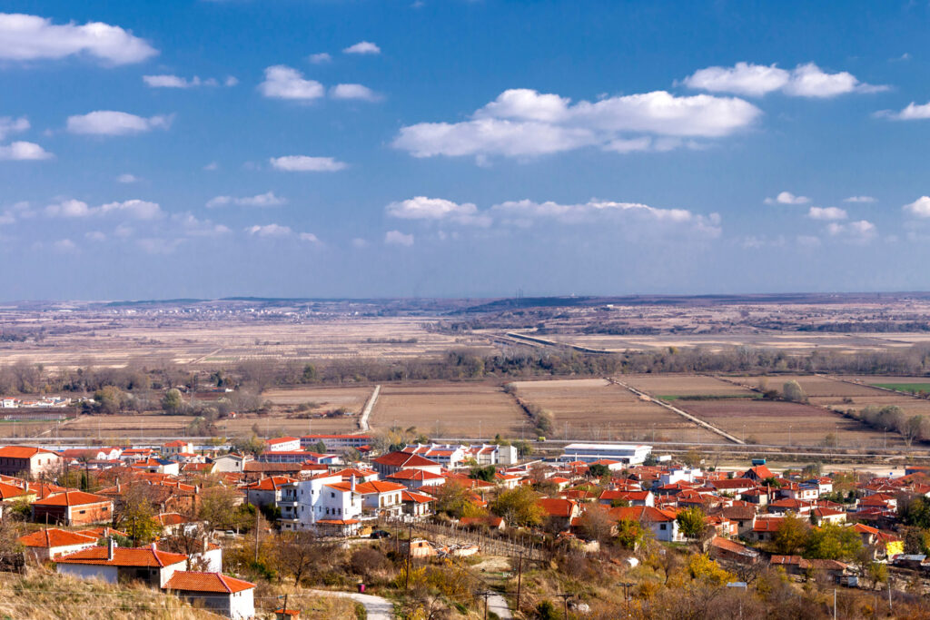 The city of Soufli, in Evros region, northern Greece, right by the Greek Turkish borders. The fields beyond the line of trees seen in the middle of the picture, is turkish territory.