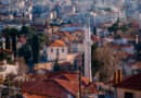View from the top of the city of Xanthi. The minaret in the foreground. Greece