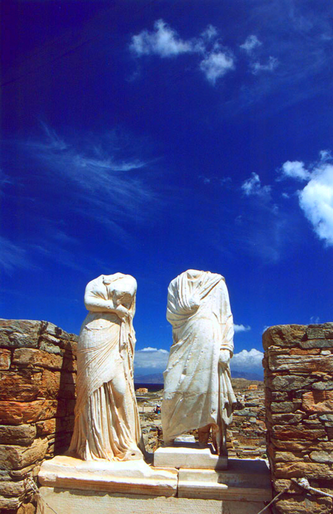 Kleopatra and Dioskourides at the entrance of their house in Delos, Cyclades, Greece