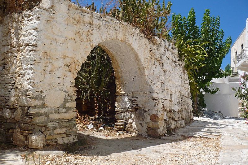 The base of the central tower of the castle, known as «Τhe House of the Prince», Antiparos, Greece