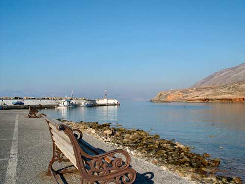Emporios port has an organized beach with two tavernas, Kasos island, Greece