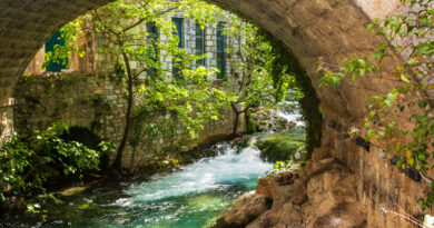 Arched stone bridge at the old town of Livadeia in Boeotia, Central Greece