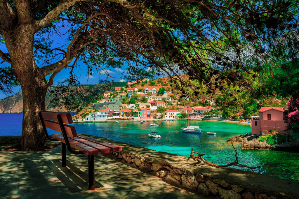 Assos village Kefalonia Greece - Bench in the shades