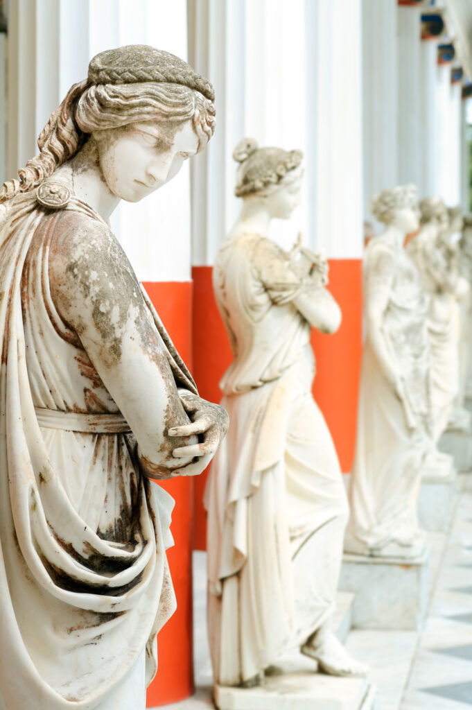 Column of muses in the Achillion palace, Corfu, Ionian Sea Greece