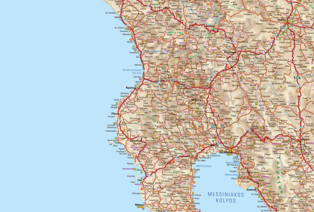 Map of Messinia, Peloponnese Greece