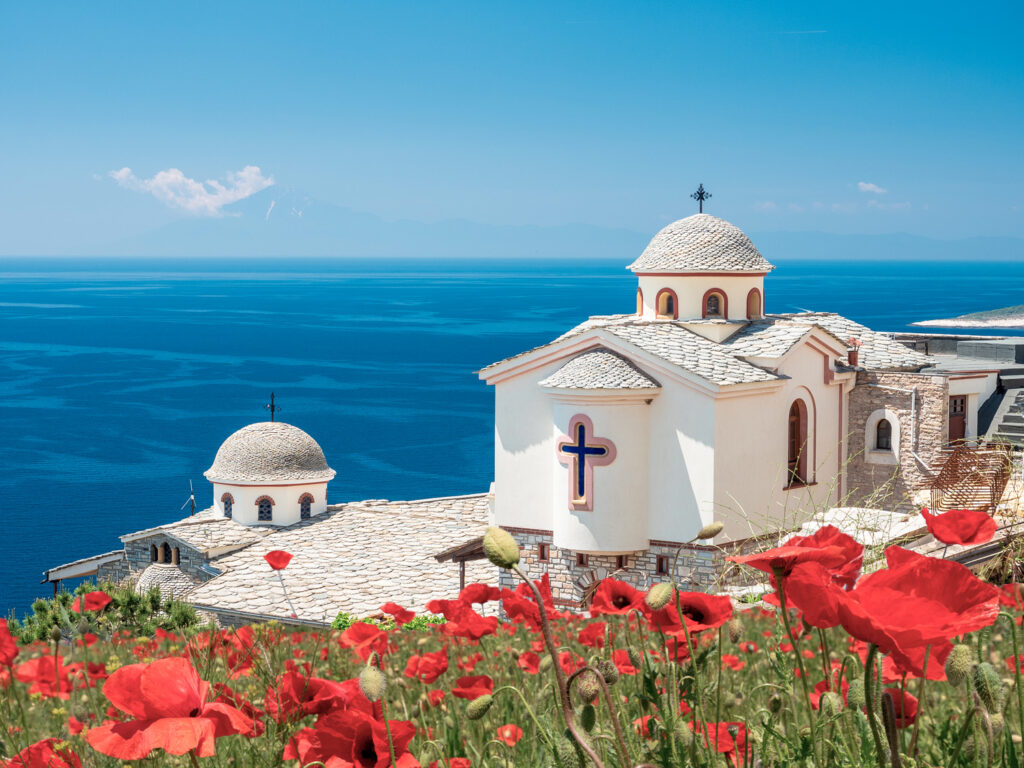 Holy Archangels Monastery in Thassos island, North Aegean Sea Greece
