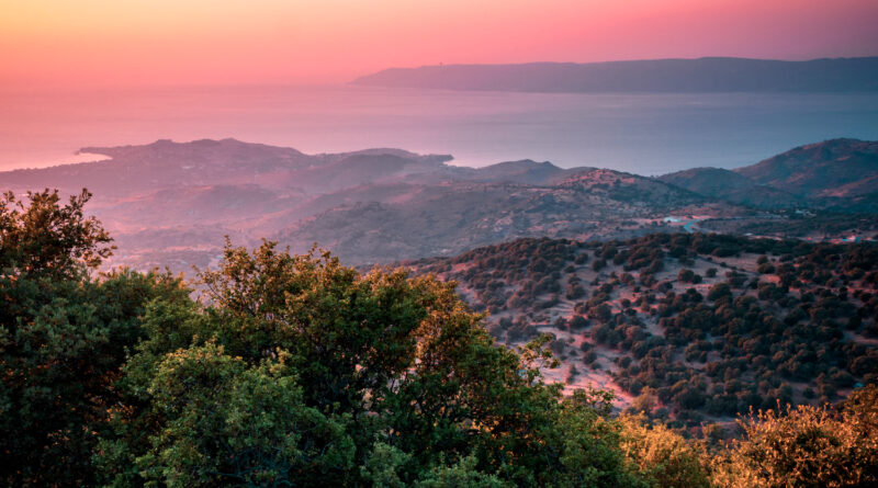 Sunset during a hike in Lesbos, North Aegean Sea Greece