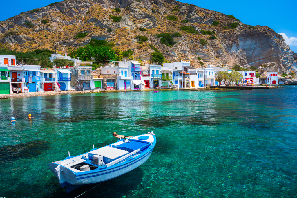 travel to Milos Greece, scenic Klima, village traditional cycladic style by the sea