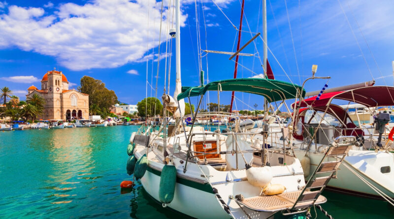 Sailing in beautiful Greek islands - Charming tranquil atmosphere in the harbour of Aegina, Saronic Gulf, Greece