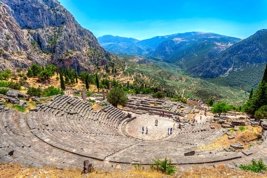 ancient theater in delphi greece.