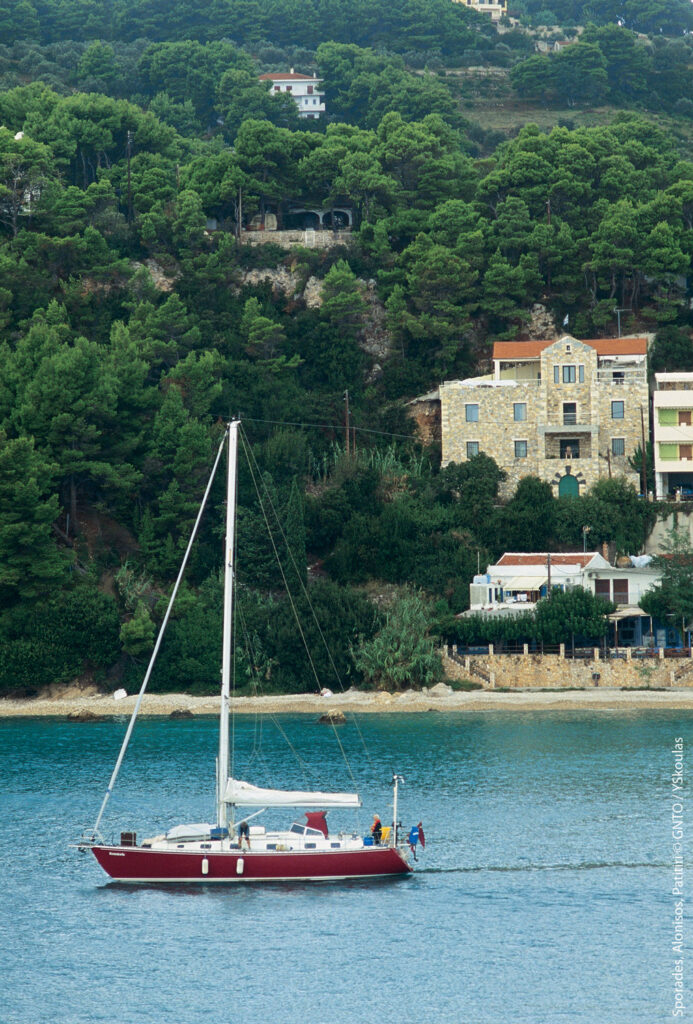 Sailboat at Patitiri port in Alonissos, Sporades Greece - Photo by Y. Skoulas