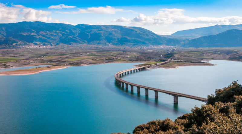 The bridge of Servia over Polyfytos lake in Kozani, Macedonia Greece