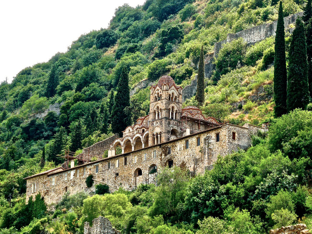 Medieval Greek Orthodox Church of Evengelistria, in Byzantine Mystras castle, Greece