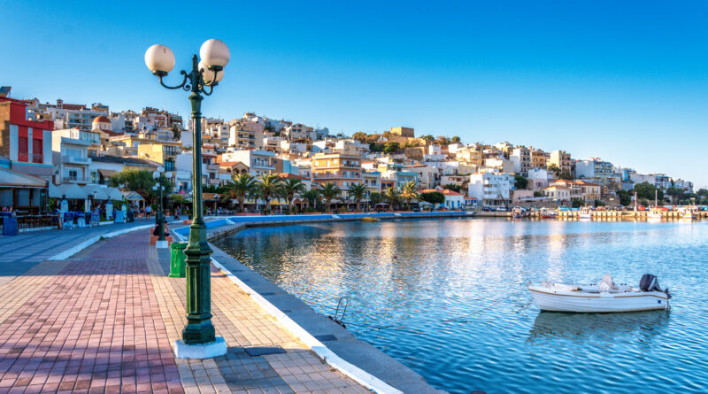 The pictursque port of Sitia at sunset, Sitia is a traditional town at the east Crete near the beach of palm trees, Vai, Crete Greece
