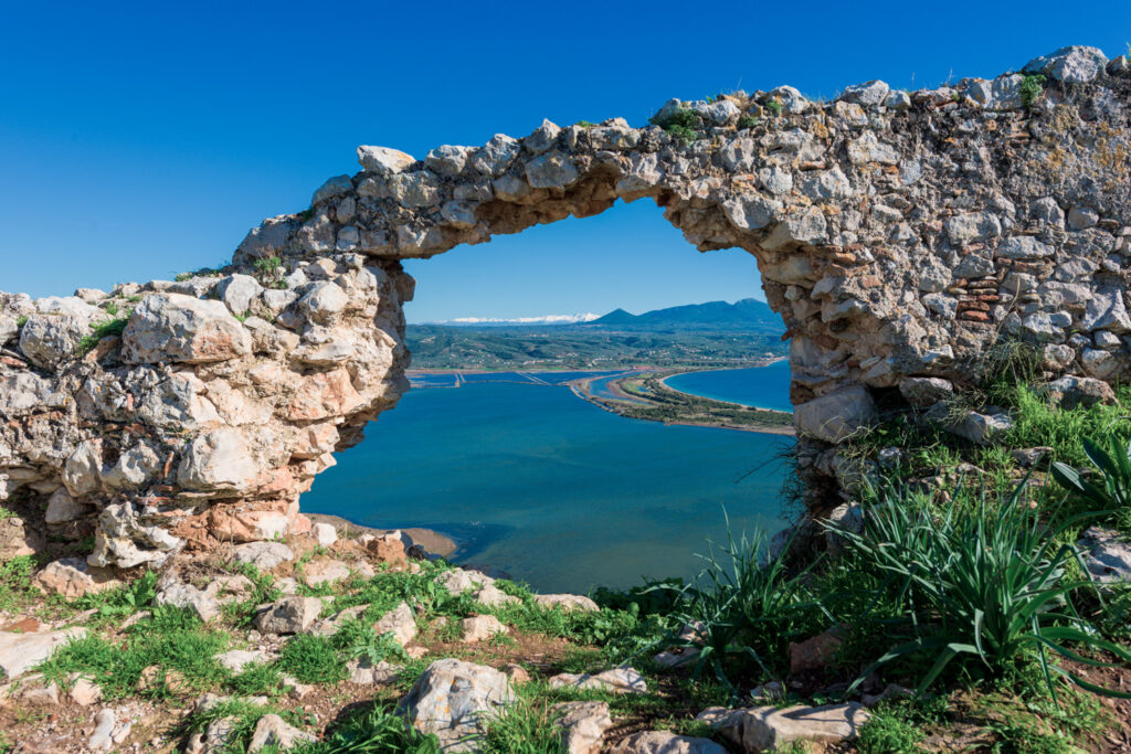 Old Navarino Castle overlooking Pylos Bay in Messinia, Peloponnese, Greece