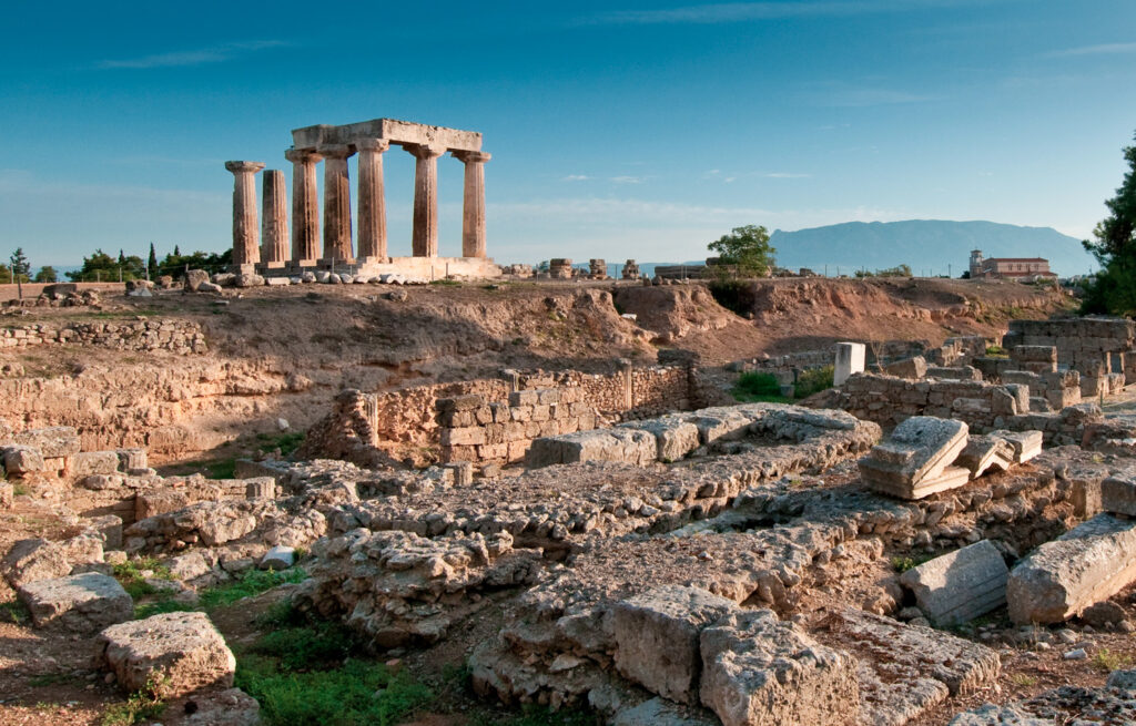 Temple of Apollo amidst the ruins of Ancient Corinth, Greece