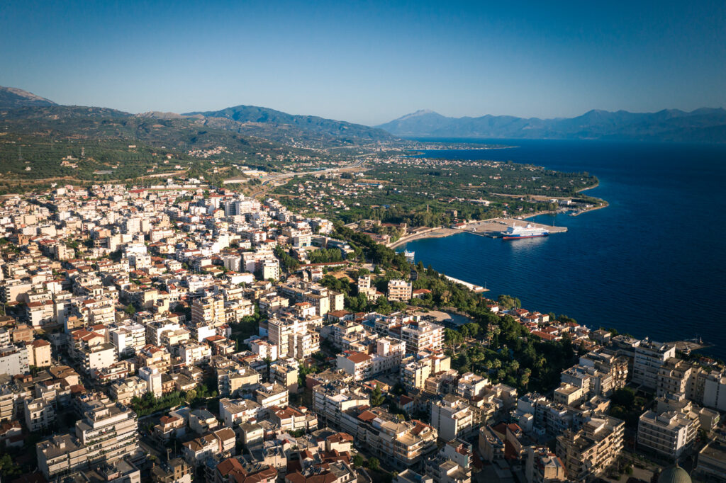 Aerial view of Aigio city in Greece