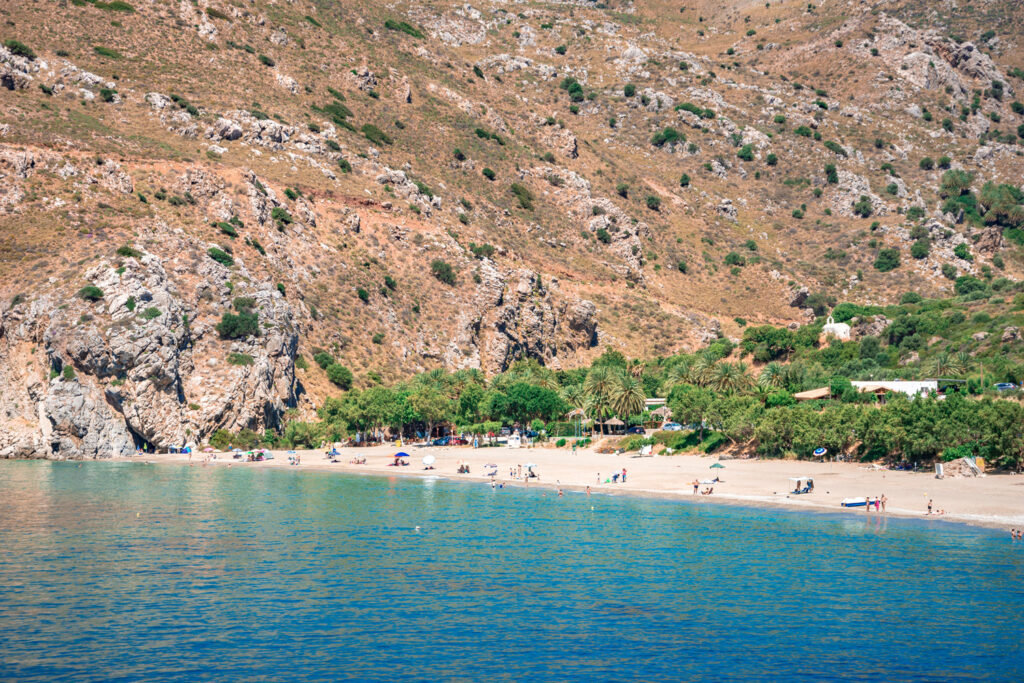 Amazing Souda beach in Crete island, Greece near famous resort of Plakias