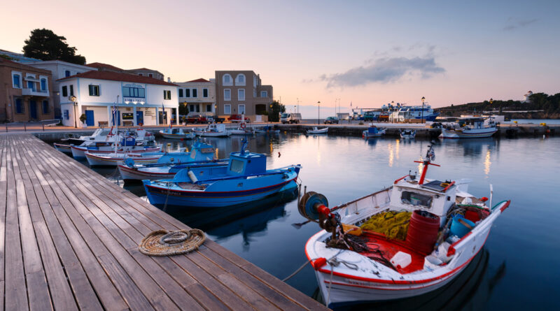 InousesEarly morning view of the harbour on Inouses island in Greece